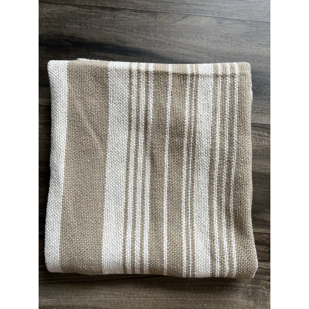 Pottery Barn Linen Cotton Throw Blanket Tan Cream Striped 50 X 60
